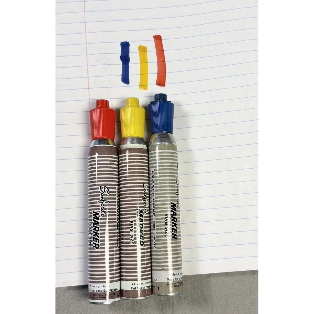 Vintage Sanford King Size Yellow Red Marker Smelly Permanent Ink Blue Red Yellow